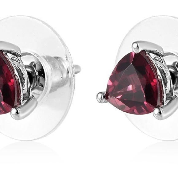 Natural Tanzanian Wine Garnet Stud Earrings in Platinum over Sterling Silver. - Picture 2 of 3
